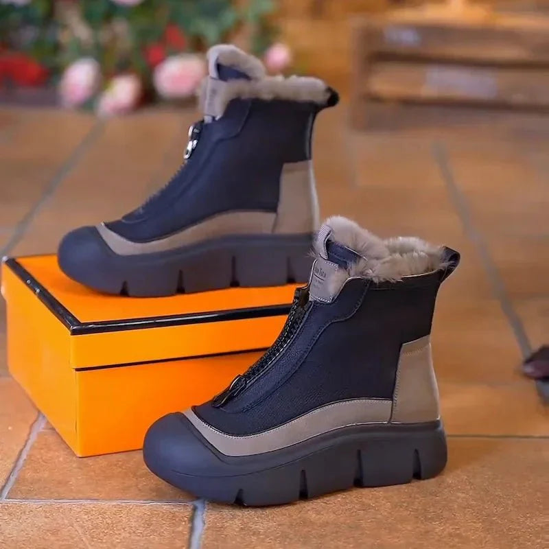Bottines Femme Hiver Imperméables – Fermeture Éclair – Bottes De Neige Chaudes Et Confortables – Cuir Souple