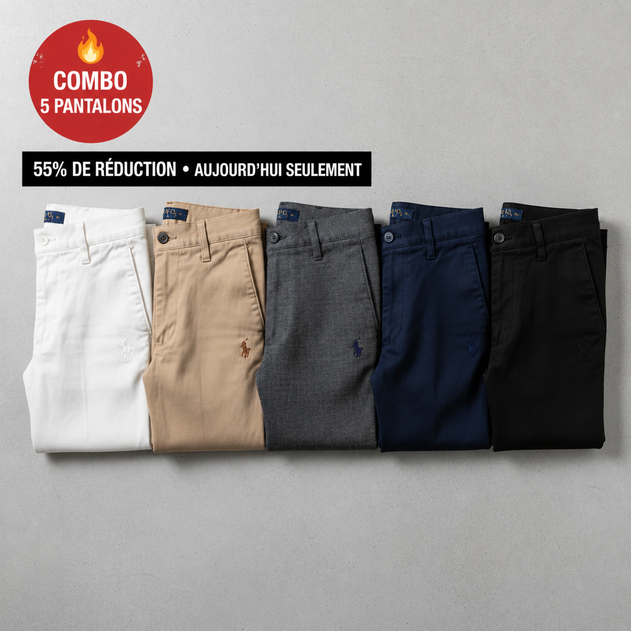 Pack de 5 Pantalons Homme en Sergé Premium - Offre 3 achetés, 5 reçus