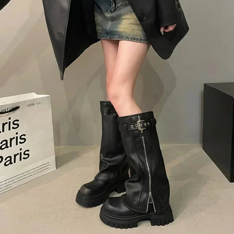 Plateau-Bikerstiefel für Damen