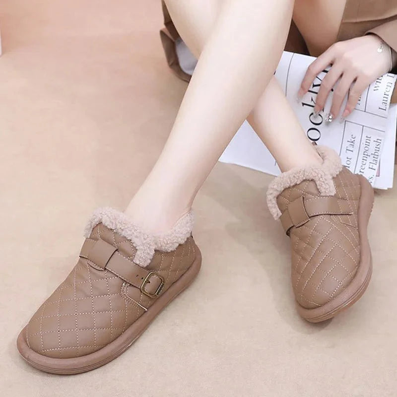 Pantoufles d'hiver en cuir pour femme