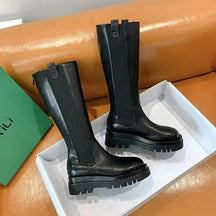 Bottes longues en cuir avec plateforme