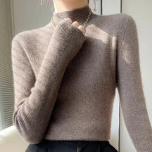 Pull Femme Col Semi-Montant en Tricot Épais