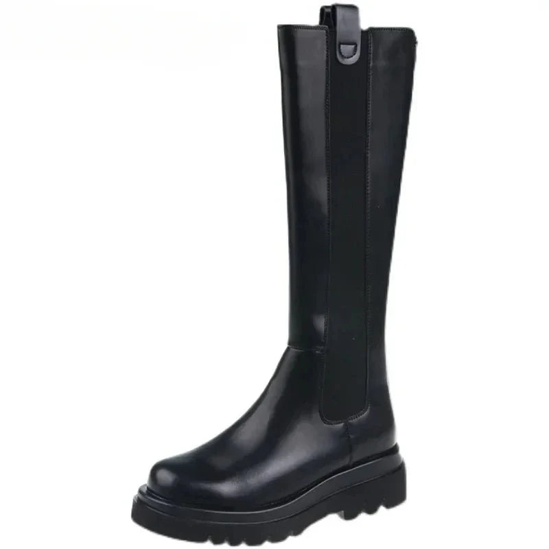 Bottes longues en cuir avec plateforme
