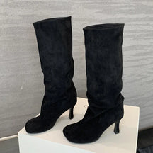 Bottes en daim à bout rond hauteur genou
