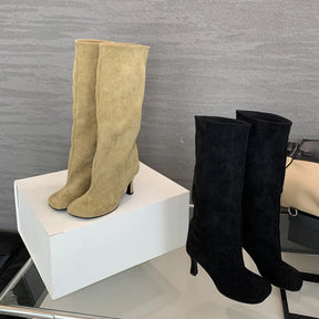 Bottes en daim à bout rond hauteur genou