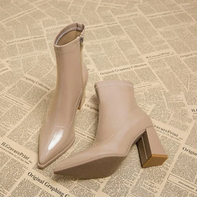 Bottines en cuir à Talons 8cm Bout Pointu