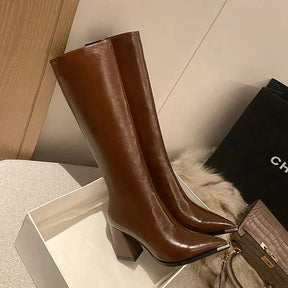 Bottes hautes  à bout pointu avec zips latéraux