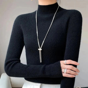 Pull Femme Col Semi-Montant en Tricot Épais