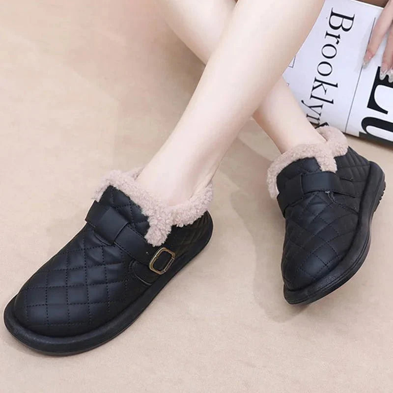 Pantoufles d'hiver en cuir pour femme