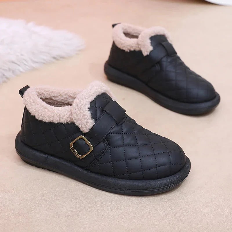 Pantoufles d'hiver en cuir pour femme