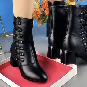 Promo Black Friday✨Bottines en cuir noir pour femme avec fermeture latérale