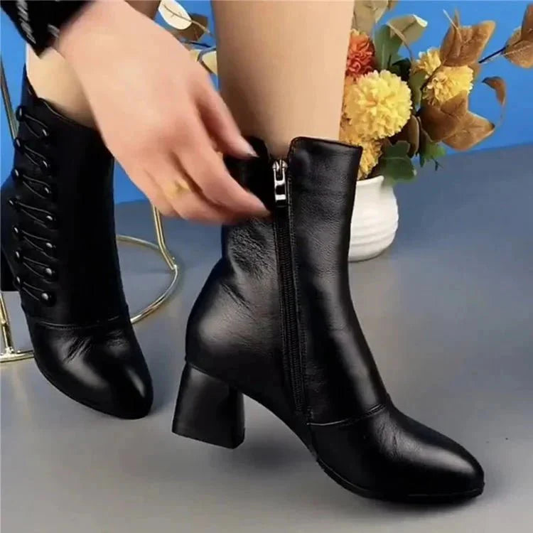Promo Black Friday✨Bottines en cuir noir pour femme avec fermeture latérale