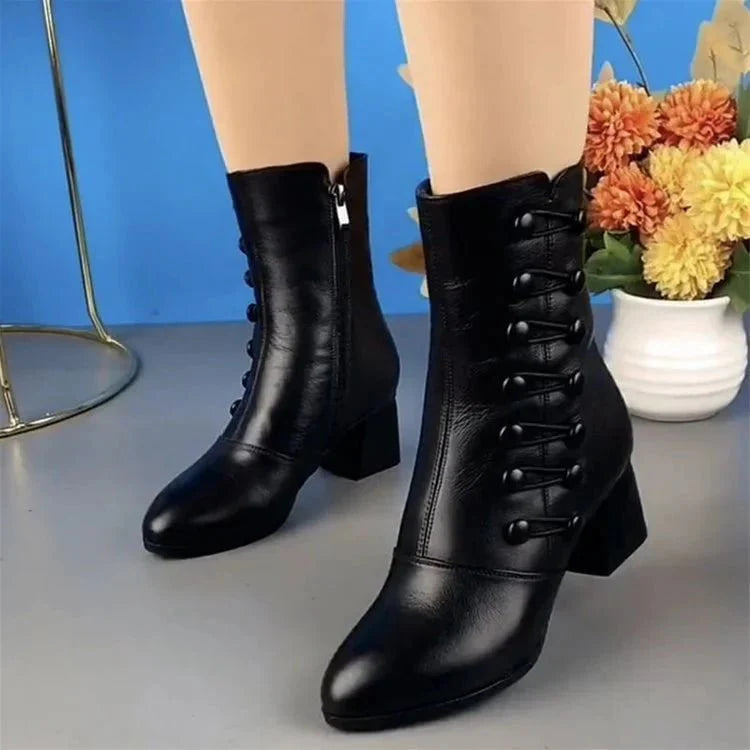 Promo Black Friday✨Bottines en cuir noir pour femme avec fermeture latérale